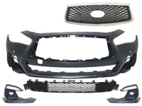 2018 2019 2020 2021 2022 2023 2024 Infiniti Q50 Q50s Sports Front Bumper Upper Grille With Camera Option Sensor Holes Lower Grille Fog Light Cover