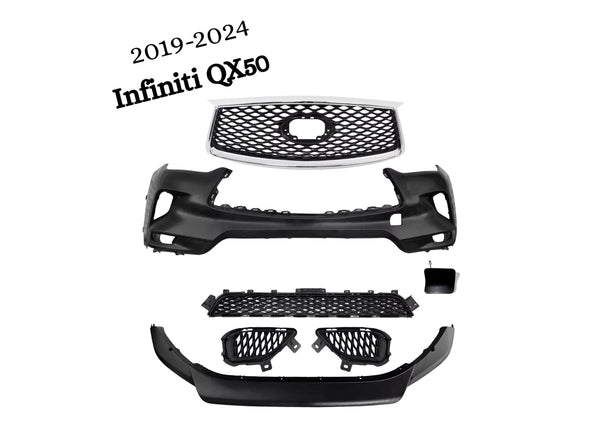 2019 2020 2021 2022 2023 2024 Infiniti QX50 Complete Front Bumper Cover w/o Hole W Side Grille lower Cover