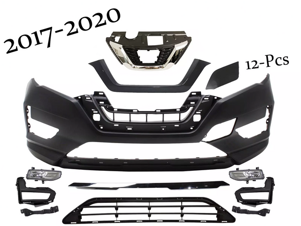 2017 2018 2019 2020 Nissan Rogue Front Bumper Upper Lower Grille Fog Light Lamp Tow Cap Cover Chrome Molding Trim