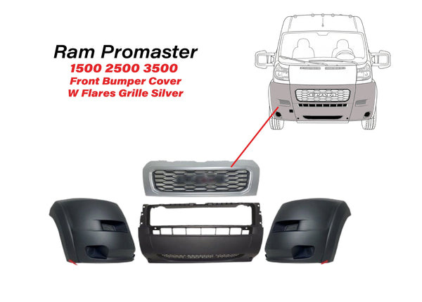 2019 2020 2021 2022 Ram Promaster 1500 2500 3500 Front Bumper Cover With Side Flares & Upper Grille