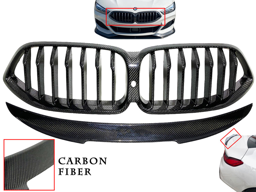 2019 2020 2021 2022 2023 2024 BMW 8-Series Gran Coupe Front Bumper Upper Grille With Rear Trunk Spoiler Curved