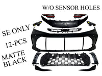 2025 Toyota Camry SE Front Bumper Cover Without Sensor Holes With Upper Lower Grille Side Molding Trim Brackets Matte Black Set
