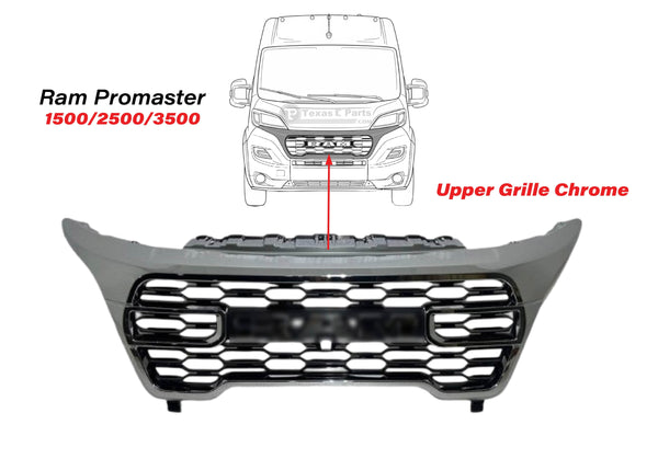 2023 2024 2025 Ram Promaster 1500 2500 3500 & Promaster EV Front Bumper Upper Grille Chrome