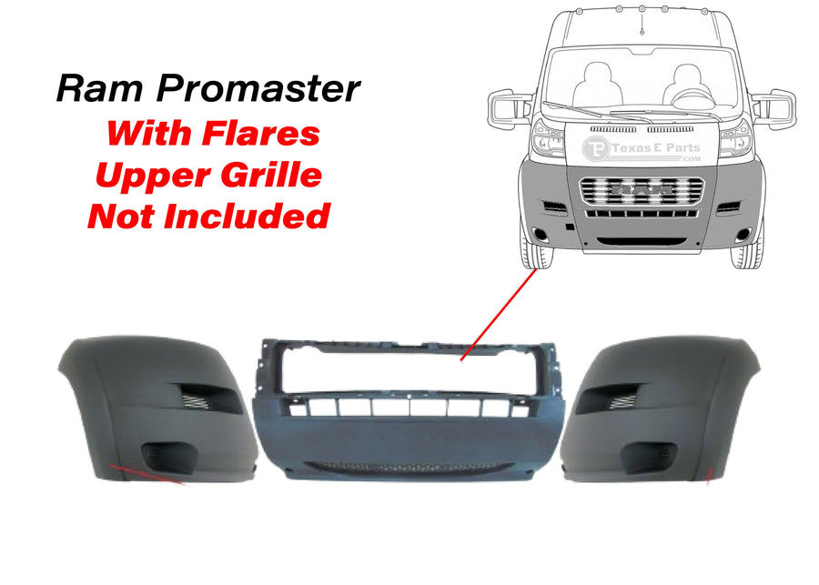2014 2015 2016 2017 2018 Ram ProMaster 1500 2500 3500 Front Bumper With Side Flares Gray