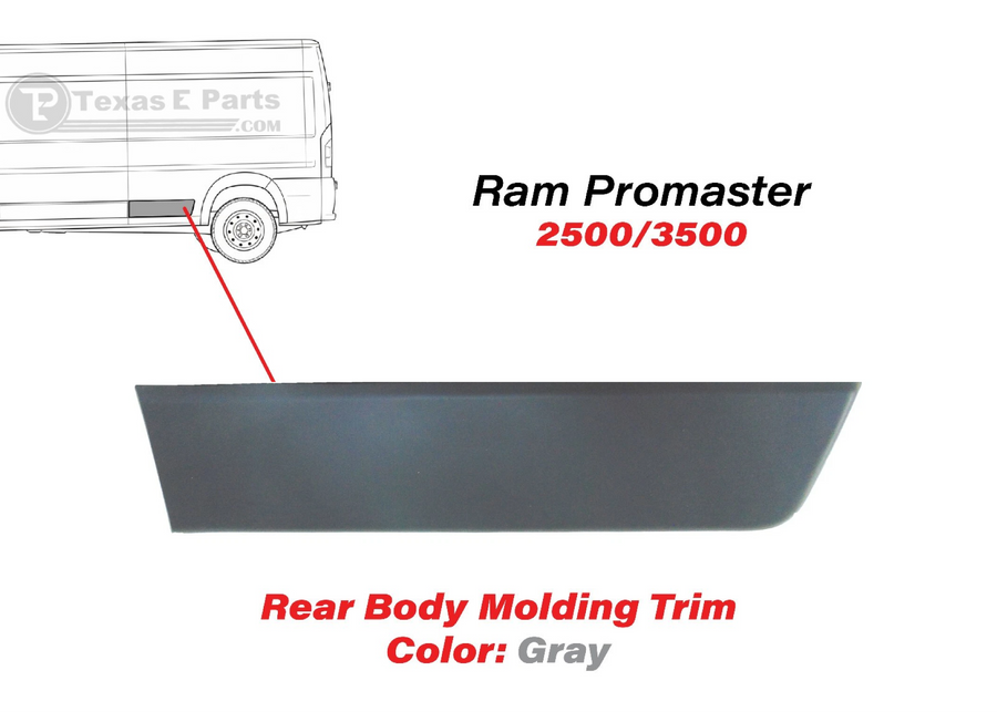 2015 2016 2017 2018 Ram ProMaster 2500 3500 Extended Rear Left Driver Side Body Molding Trim Gray