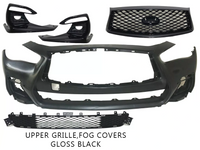 2018-2024 Infiniti Q50 Q50s Sports Front Bumper Cover Upper Grille With Camera Option Lower Grille & Fog Light Cover Gloss Black - Bumper & Body Parts