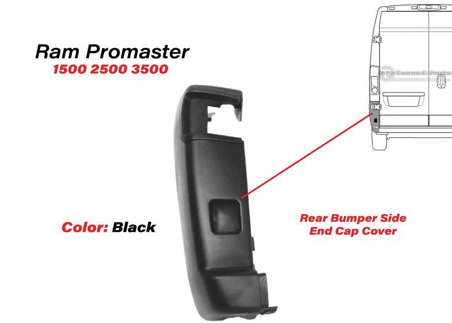 2019 2020 2021 2022 2023 2024 2025 Ram Promaster Left Rear Bumper Side End Cap Cover Without Reflector Driver Black