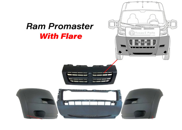 2014-2018 Ram ProMaster 1500 2500 3500 Front Bumper With Side Flares Upper Center Grille