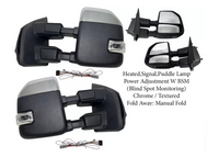 2017-2022 Ford F-250 F-350 Super Duty Left Right Front Door Side Rear View Mirror Heated Signal Puddle Light Power Adjustment With BSM (Blind Spot Monitoring) Chrome / Textured Driver & Passenger Set - Bumper & Body Parts