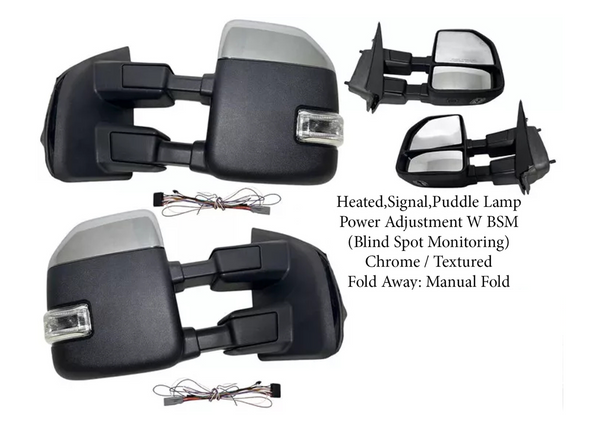 2017-2022 Ford F-250 F-350 Super Duty Left Right Front Door Side Rear View Mirror Heated Signal Puddle Light Power Adjustment With BSM (Blind Spot