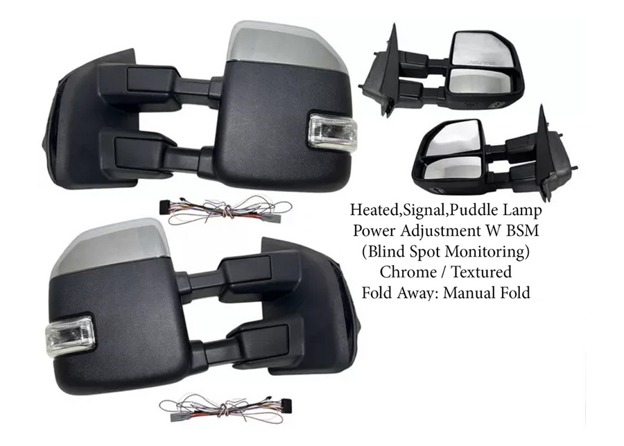 2017-2022 Ford F-250 F-350 Super Duty Left Right Front Door Side Rear View Mirror Heated Signal Puddle Light Power Adjustment With BSM (Blind Spot