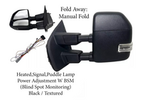 2017-2022 Ford F-250 F-350 Super Duty Left Front Door Side Rear View Mirror Heated Signal Puddle Light Power Adjustment With BSM (Blind Spot Monitoring) Black Textured Driver - Bumper & Body Parts