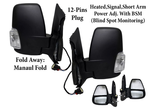 2020-2024 Ford Transit 150 250 350 350HD Left Right Front Door Power Side Rear View Mirror Heated Signal Power Adjustment With BSM ( Blind Spot