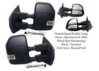 2017-2022 Ford F-250 F-350 Super Duty Left Right Front Door Side Rear View Mirror Heated Signal Puddle Light Power Adjustment With BSM (Blind Spot Monitoring) Black / Textured Driver & Passenger Set - Bumper & Body Parts