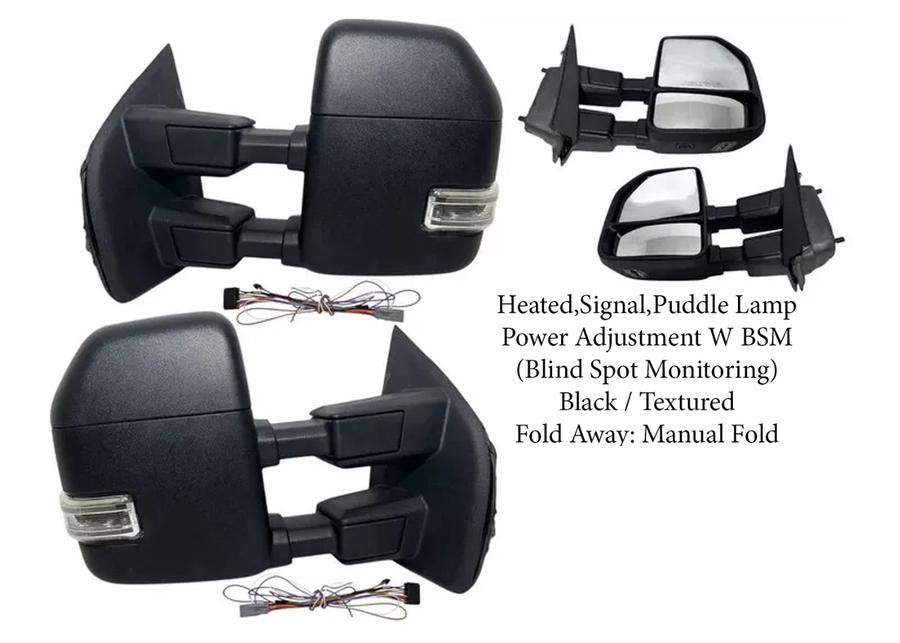 2017-2022 Ford F-250 F-350 Super Duty Left Right Front Door Side Rear View Mirror Heated Signal Puddle Light Power Adjustment With BSM (Blind Spot