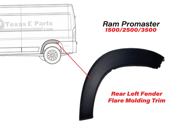 2019 2020 2021 2022 2023 2024 2025 2026 Ram ProMaster Rear Left Wheel Flare Molding Black 1500 2500 Driver