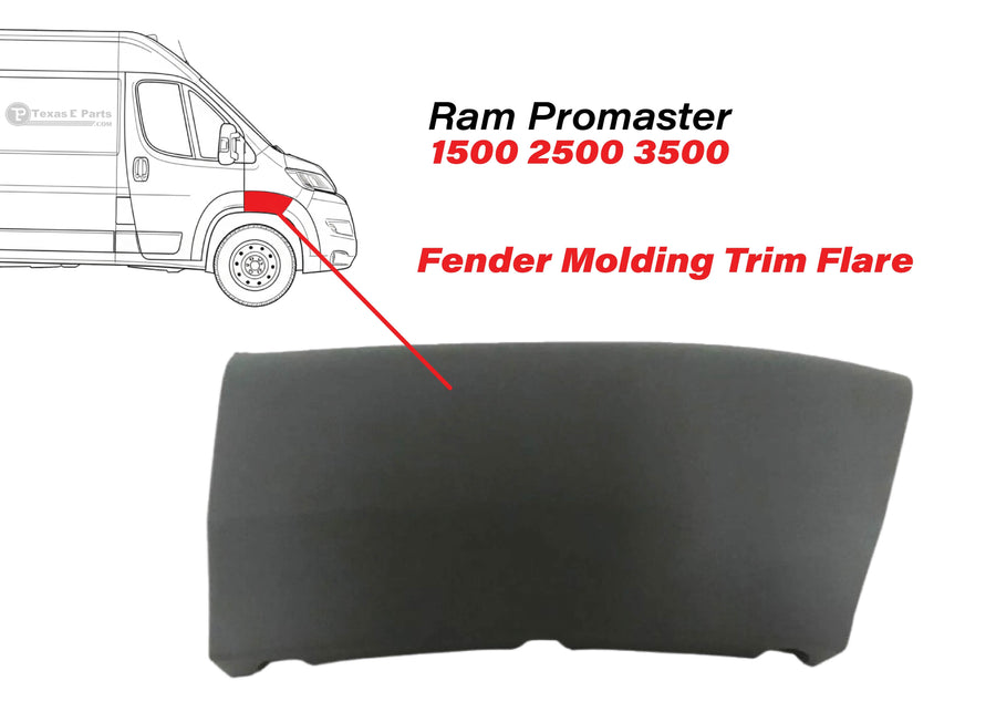 2014 2015 2016 2017 2018 Ram ProMaster 1500 2500 3500 Fender Flare Molding Trim Front Right Passenger Side