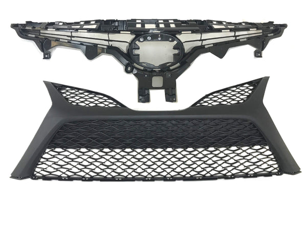 2018 2019 2020 Toyota Camry XSE SE Front Bumper Upper Lower Grille Matte Black Pair