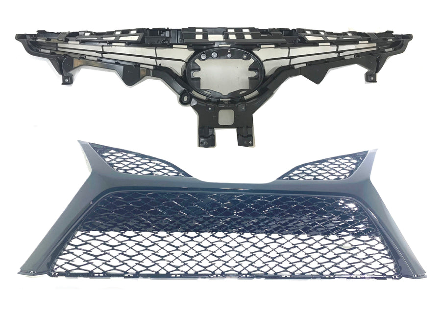 2018 2019 2020  Toyota Camry XSE SE Front Bumper Upper Lower Grille Gloss Black Set