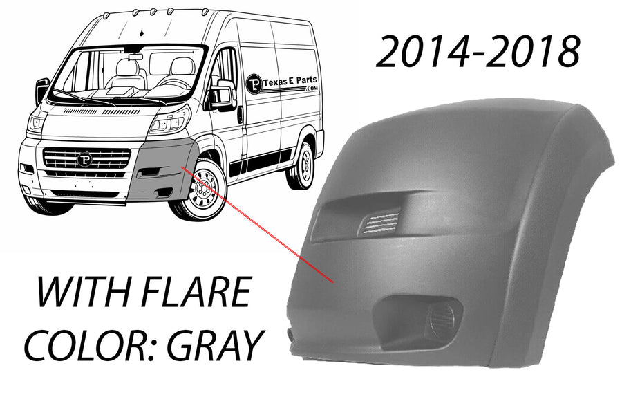 2014 2015 2016 2017 2018 Ram Promaster 1500 2500 3500 Front Bumper Left Driver Side End Cap Cover With Flare Gray