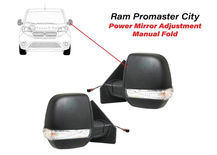 2015-2022 Ram Promaster City Left Right Front Door Side Rear View Mirror Heated Signal Power Mirror Adjustment Manual Fold Driver & Passenger Set