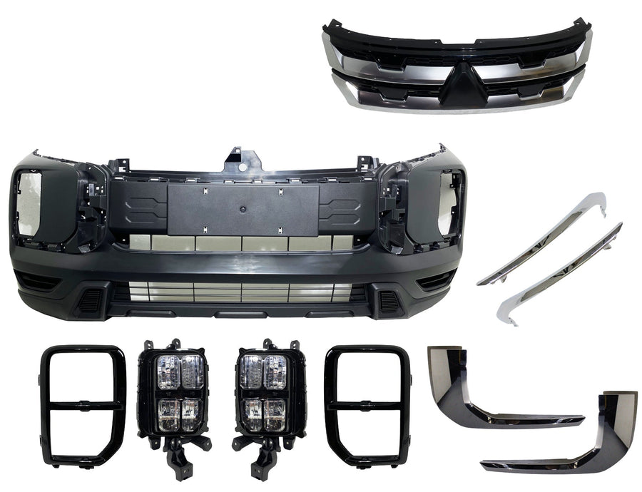 2020-2025 Mitsubishi Outlander Sport Front Bumper Cover With Upper Grille Side Molding Trim 4-Pcs Fog Light Turn Signal Light Covers