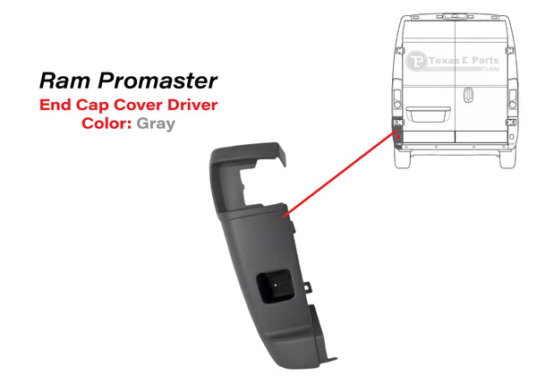 2014 2015 2016 2017 2018 Ram Promaster 1500 2500 3500 Left Rear Bumper Side End Cap Cover Without Reflector Driver Gray