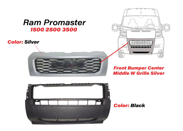 2019 2020 2021 2022 Ram ProMaster 1500 2500 3500 Front Bumper Center Middle Cover & Upper Grille