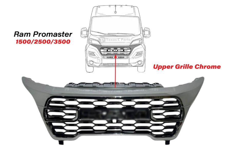 2023 2024 2025 Ram Promaster 1500 2500 3500 & Promaster EV Front Bumper Upper Grille Chrome