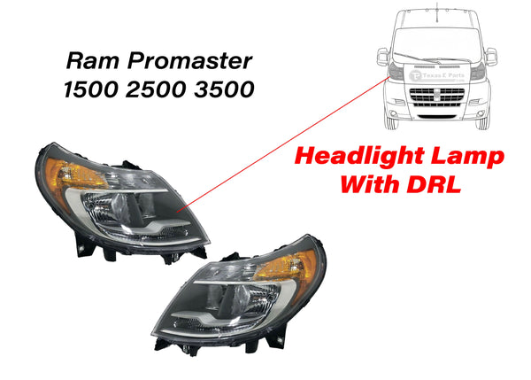 2014 2015 2016 2017 2018 2019 2020 2021 2022 Ram Promaster 1500 2500 3500 Headlight Lamp With DRL Front Left Driver Right Passenger Set