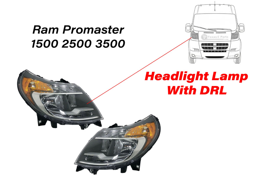 2014 2015 2016 2017 2018 2019 2020 2021 2022 Ram Promaster 1500 2500 3500 Headlight Lamp With DRL Front Left Driver Right Passenger Set