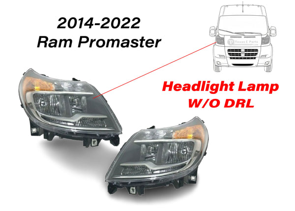 2014 2015 2016 2017 2018 2019 2020 2021 2022 Ram Promaster Headlight Lamp Without Daytime Running Light Front Left Driver Right Passenger Set