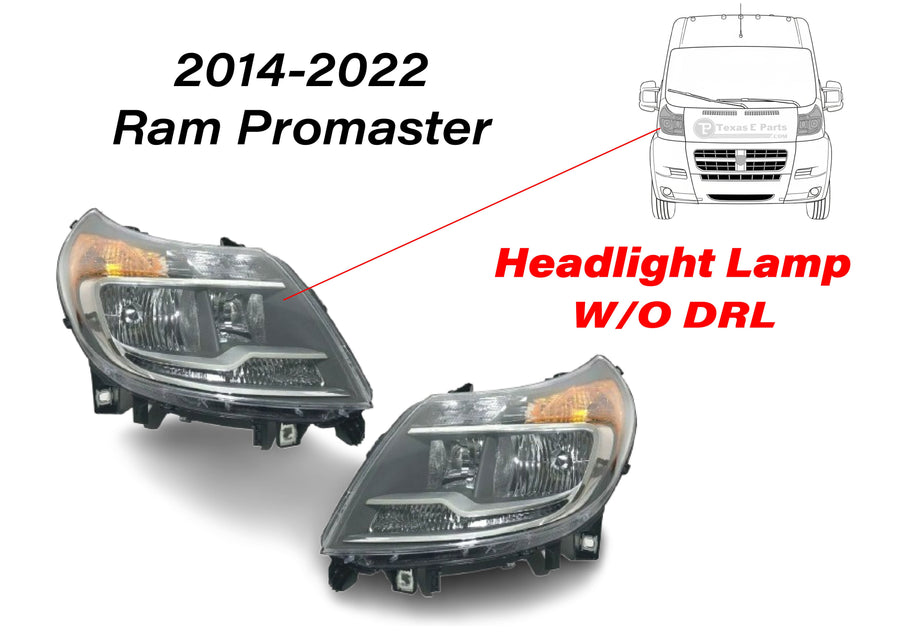 2014 2015 2016 2017 2018 2019 2020 2021 2022 Ram Promaster Headlight Lamp Without Daytime Running Light Front Left Driver Right Passenger Set
