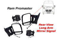 2014-2026 Ram Promaster Front Door Left Driver Right Passenger Power Side Rear View Mirror Long Arm Signal Heated Power Mirror Manual Fold Set