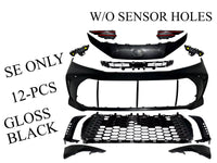 2025 Toyota Camry SE Front Bumper Cover Without Sensor Holes With Upper Lower Grille Side Molding Trim Brackets Gloss Black Set