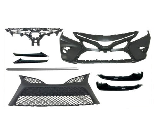 2018 2019 2020 Toyota Camry XSE SE Front Bumper Cover With Upper Lower Grille Headlight Trims Side Lower Trims & Center Lower Silver Trim