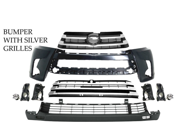 2017 2018 2019 Toyota Highlander Front Bumper Cover With Upper & Lower Grille Silver Complete