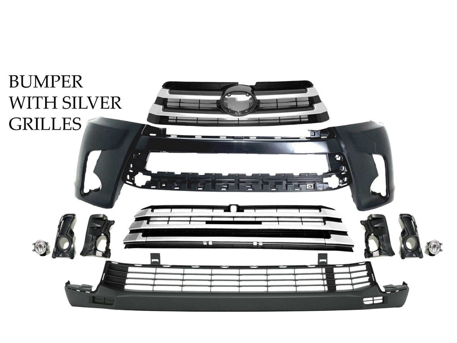 2017 2018 2019 Toyota Highlander Front Bumper Cover With Upper & Lower Grille Silver Complete