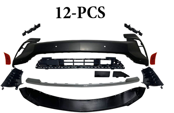 2021 2022 2023 2024 Chevrolet Suburban Tahoe Front Bumper Cover With Lower Grille Air Vents Side Reflector Bumper Bracket Chrome Molding Trim 12-PCS