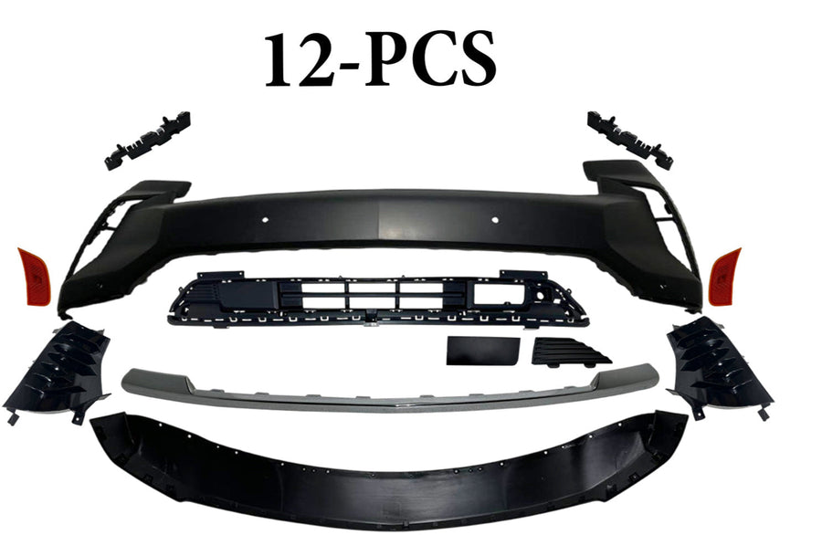 2021 2022 2023 2024 Chevrolet Suburban Tahoe Front Bumper Cover With Lower Grille Air Vents Side Reflector Bumper Bracket Chrome Molding Trim 12-PCS
