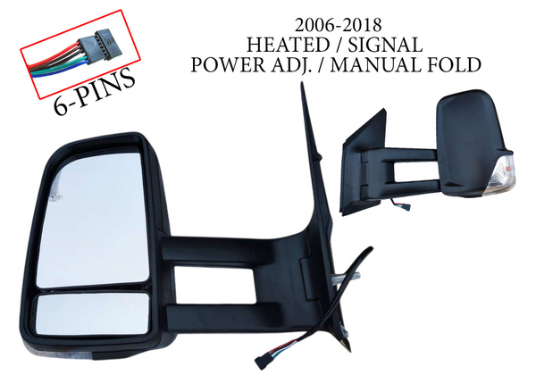 2006-2018 Dodge Mercedes-Benz Freightliner Sprinter 2500 3500 Van Left Front Door Side Rear View Mirror Heated Signal Power Adjustment Manual Fold