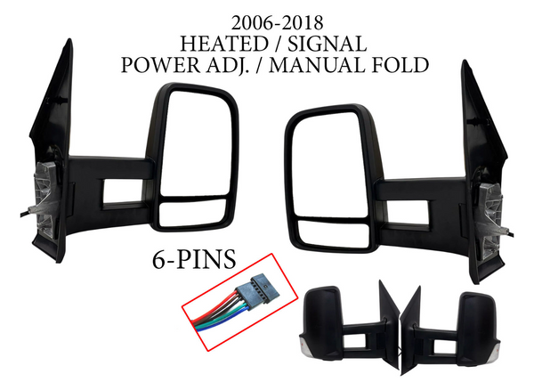 2006-2018 Dodge Mercedes-Benz Freightliner Sprinter 2500 3500 Van Left Right Front Door Side Rear View Mirror Heated Signal Power Adjustment Manual