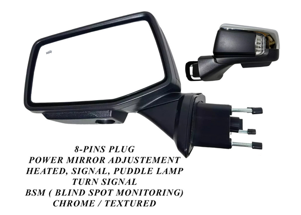 2019-2026 Chevrolet Silverado Left Driver Front Door Power Side Rear View Mirror Heated Turn Signal Puddle Lamp Power Mirror Adjustment With BSM (