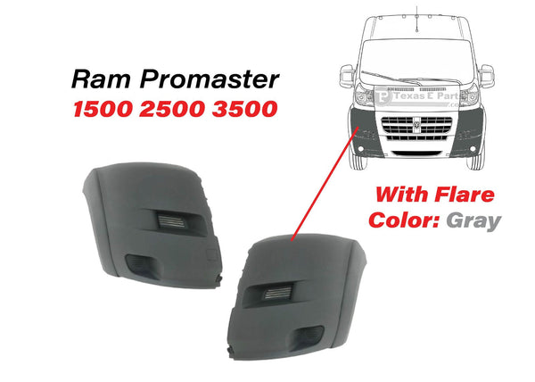 2014 2015 2016 2017 2018 Ram Promaster 1500 2500 3500 Left Right Front Bumper Side End Cap Cover With Flare Gray Driver & Passenger Set