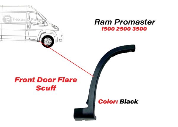 2019 2020 2021 2022 2023 2024 2025 2026 Ram ProMaster 1500 2500 3500 Front Door Flare Scuff Trim Molding Right Passenger Side Black