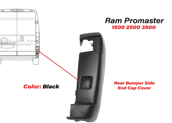 2019 2020 2021 2022 2023 2024 2025 Ram Promaster Right Rear Bumper Side End Cap Cover Without Reflector Passenger Black